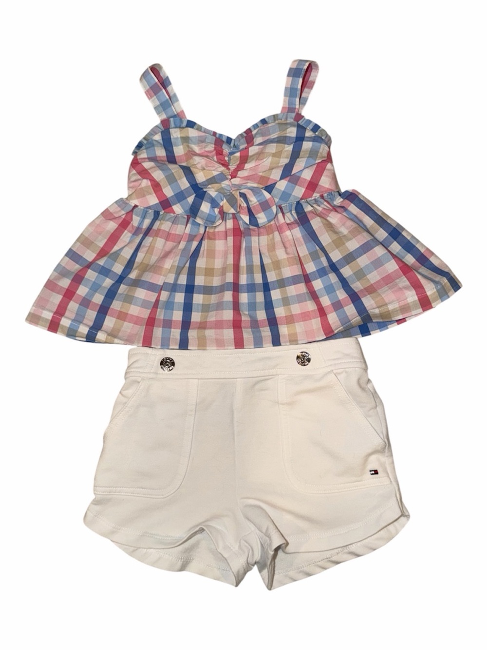 Tommy Hilfiger Pastel Plaid Tank and White Shorts Set